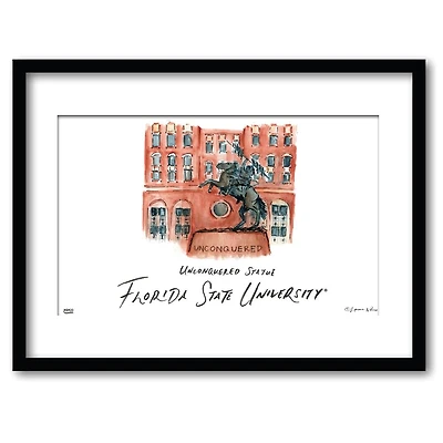 Florida State Unconquered Statue Matted Watercolor Framed Wall Art