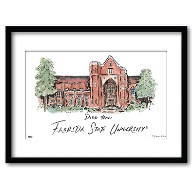 Florida State Dodd Hall Matted Watercolor Framed Wall Art
