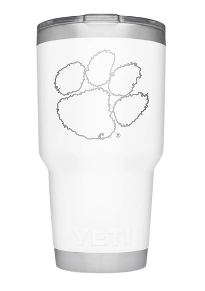 Clemson Yeti 30 Oz White Powder Coated Rambler
