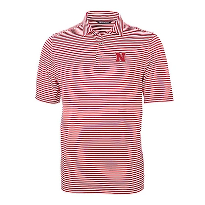 Nebraska Cutter & Buck Striped Virtue Eco Pique Polo