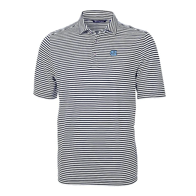 UNC Cutter & Buck Striped Virtue Eco Pique Polo