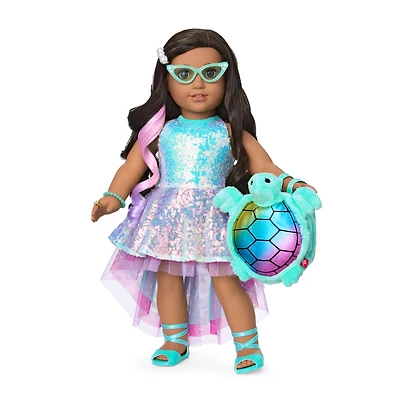 Glam Shimmering Ocean Outfit & Shimmering Sea Turtle Backpack & Accessory Set Bundle