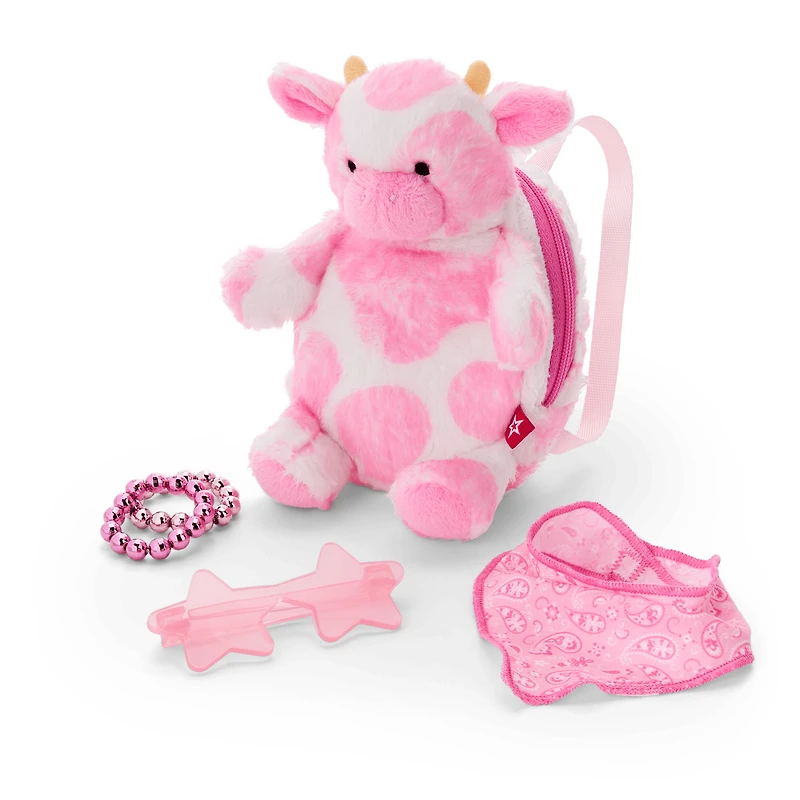 Pink Spotted Cow Backpack & Accessory Set for 18-inch Dolls