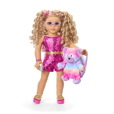 Glam Sparkly Concert Outfit & Colorful Teddy Bear Backpack & Accessory Set Bundle