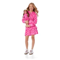 Pink Hearts Hoodie Dress for Girls & 18-inch Dolls