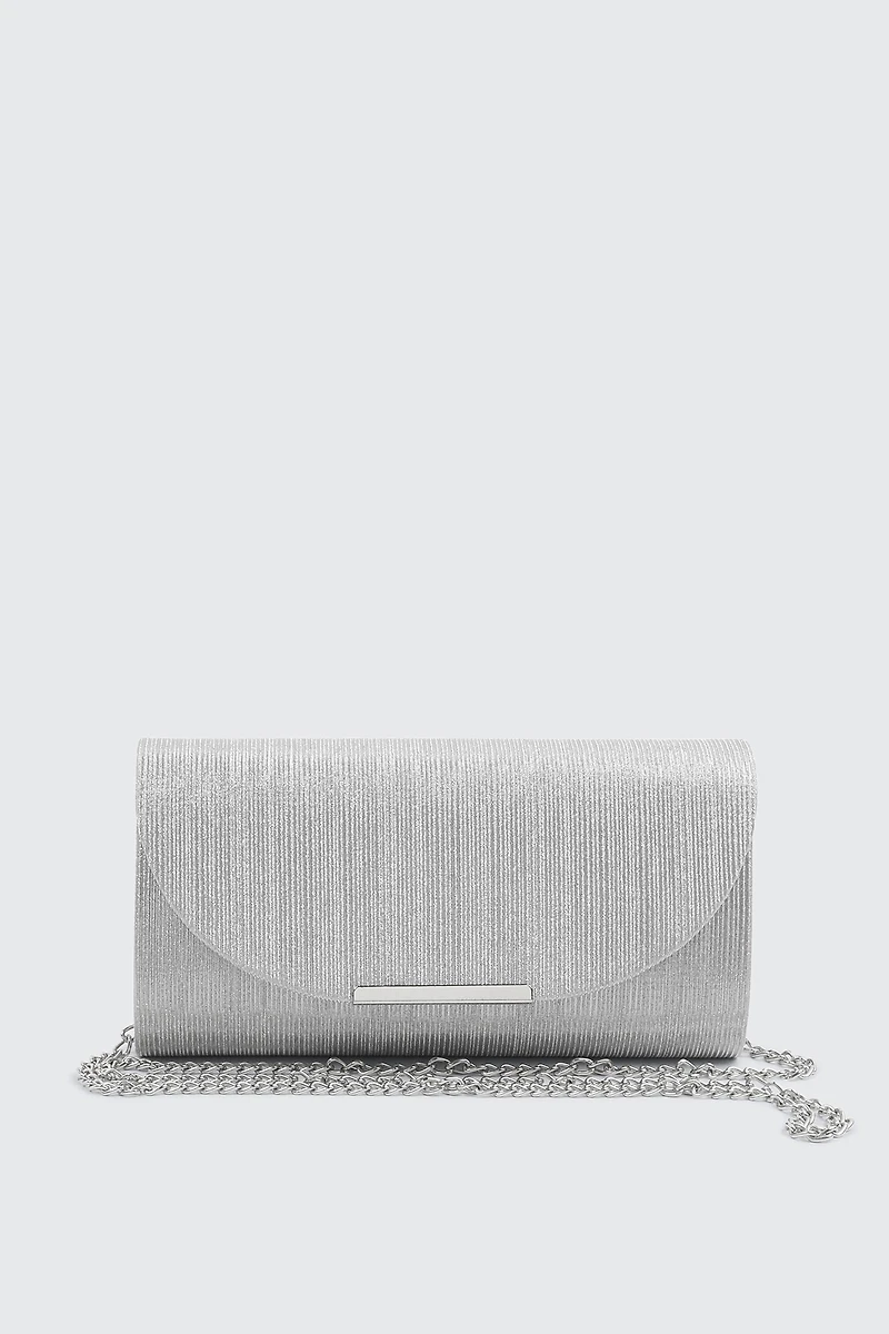 Ardene Shiny Envelope Clutch in Silver | Polyester