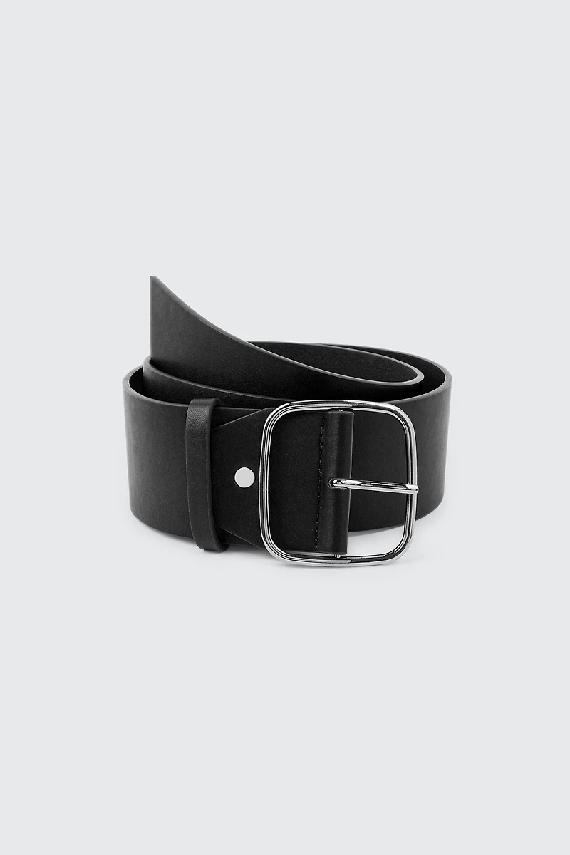 Ardene Square Buckle Belt in Black | Size | Faux Leather