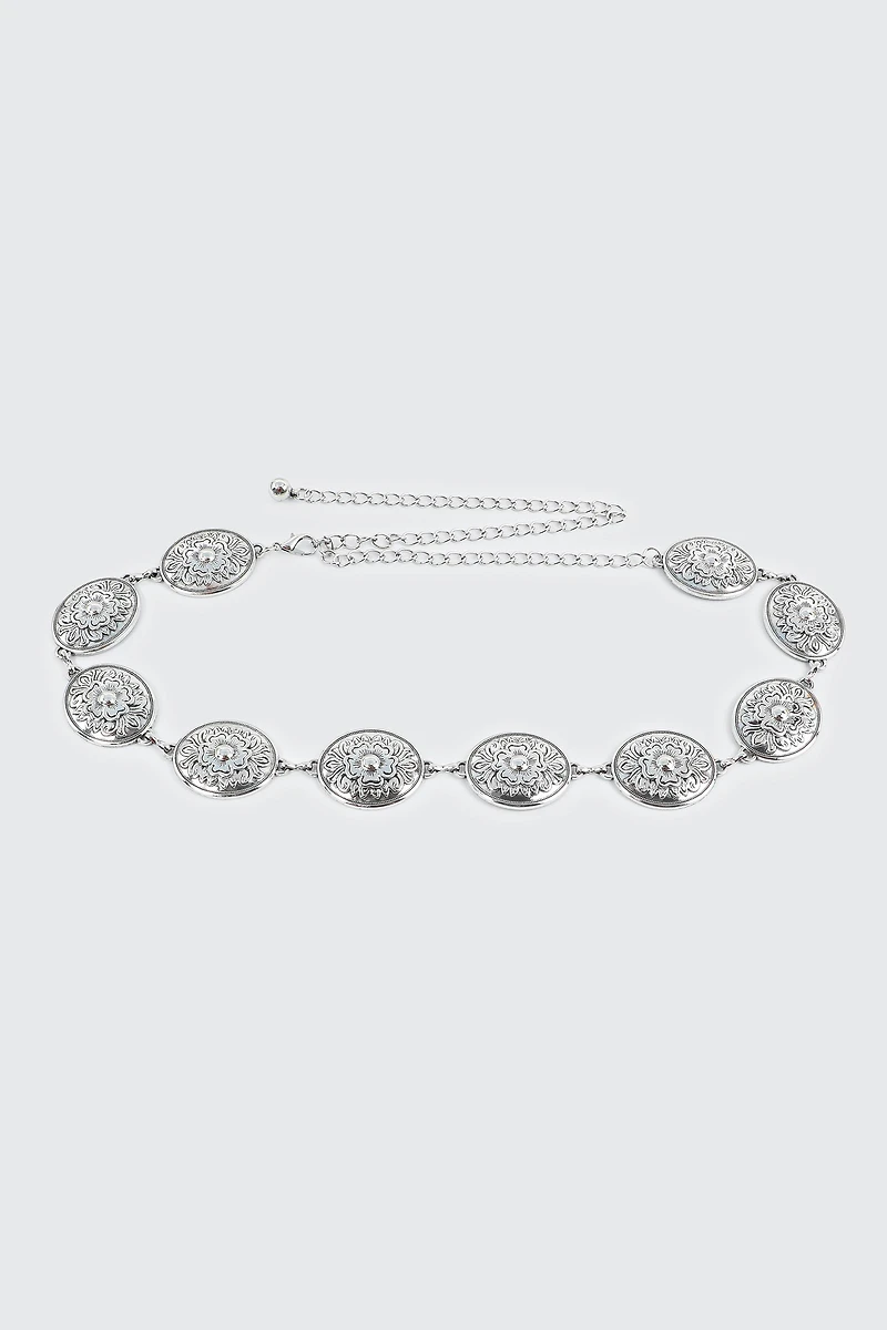 Ceinture chaîne médaillons floraux