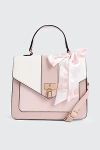 Ardene Colorblock Tote Bag with Scarf Detail in Light Pink | 100% Recycled Polyester/Faux Leather | Eco-Conscious