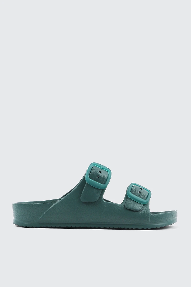 Ardene Two-Strap Slide Sandals in Medium Green | Size