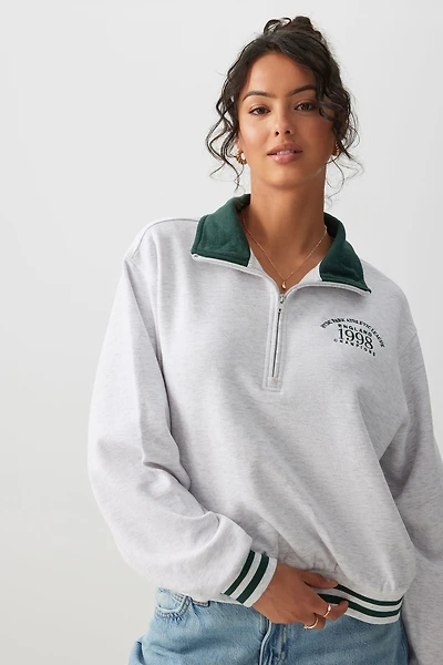 Ardene Contrast Collar Half Zip Sweatshirt in Grey | Size | Polyester/Cotton | Fleece-Lined