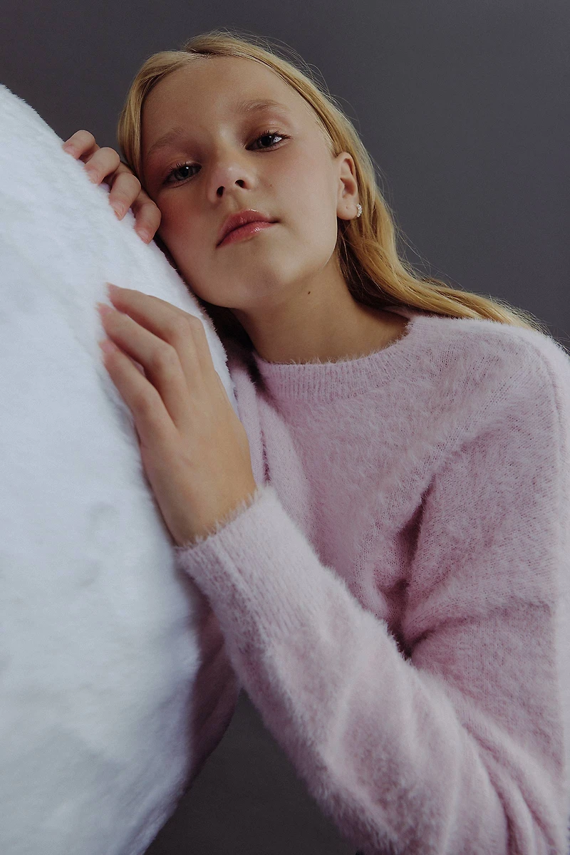 Ardene Kids Fuzzy Knit Sweater in Light Pink | Size | Polyester/Nylon/Viscose