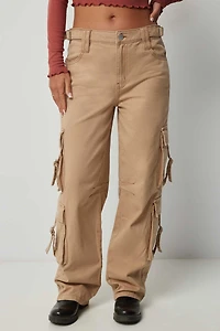 Jean cargo jambe large à taille mi-haute