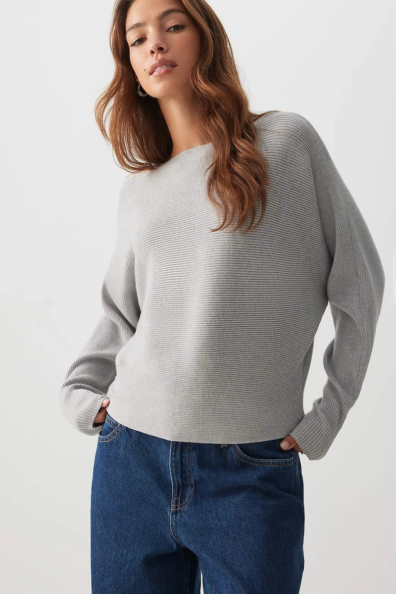 Ardene Horizontal Rib Dolman Sweater in Grey | Size | Polyester/Rayon/Nylon