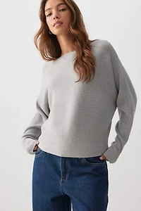 Ardene Horizontal Rib Dolman Sweater in Grey | Size | Polyester/Rayon/Nylon