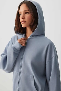 Ardene Waffle Knit Zip Up Hoodie in Medium Blue | Size | Polyester/Spandex