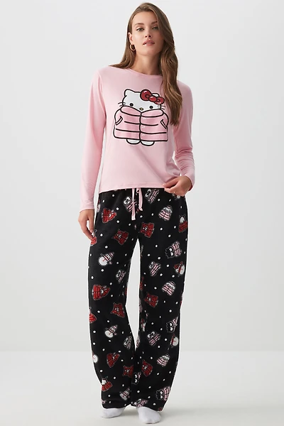 Ardene Hello Kitty PJ Set in Light Pink | Size | Polyester