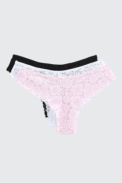 Ardene 3-Pack Lace Cheeky Panty Panties in Light Pink | Size | Nylon/Elastane