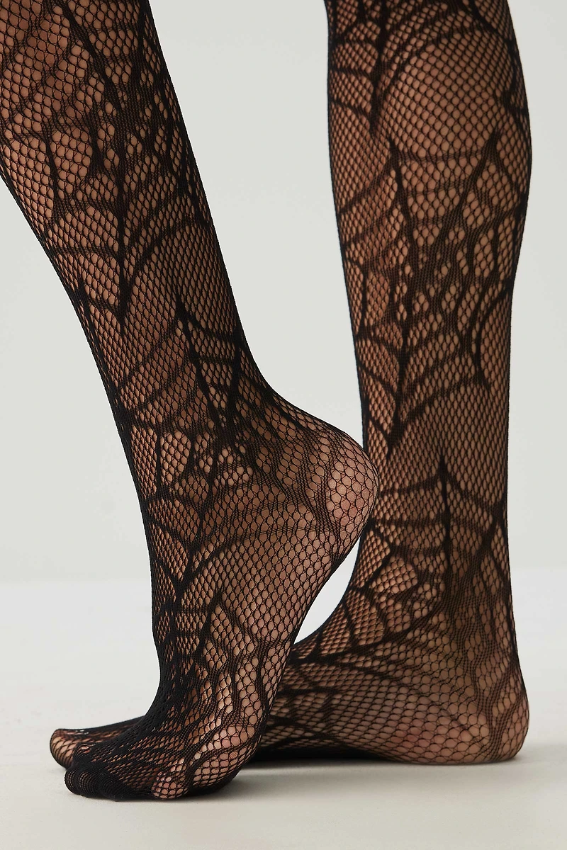 Ardene Spider Web Fishnet Tights in Black | Polyester/Spandex