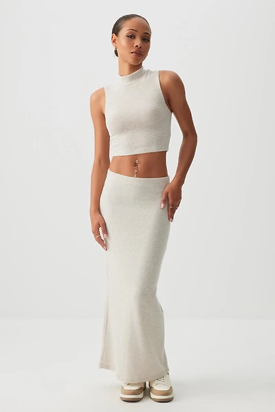 Ardene Brushed Knit Maxi Skirt in Beige | Size | Polyester/Rayon/Elastane
