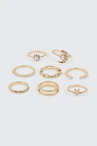 Ardene 8-Pack Celestial Rings in Gold | Size