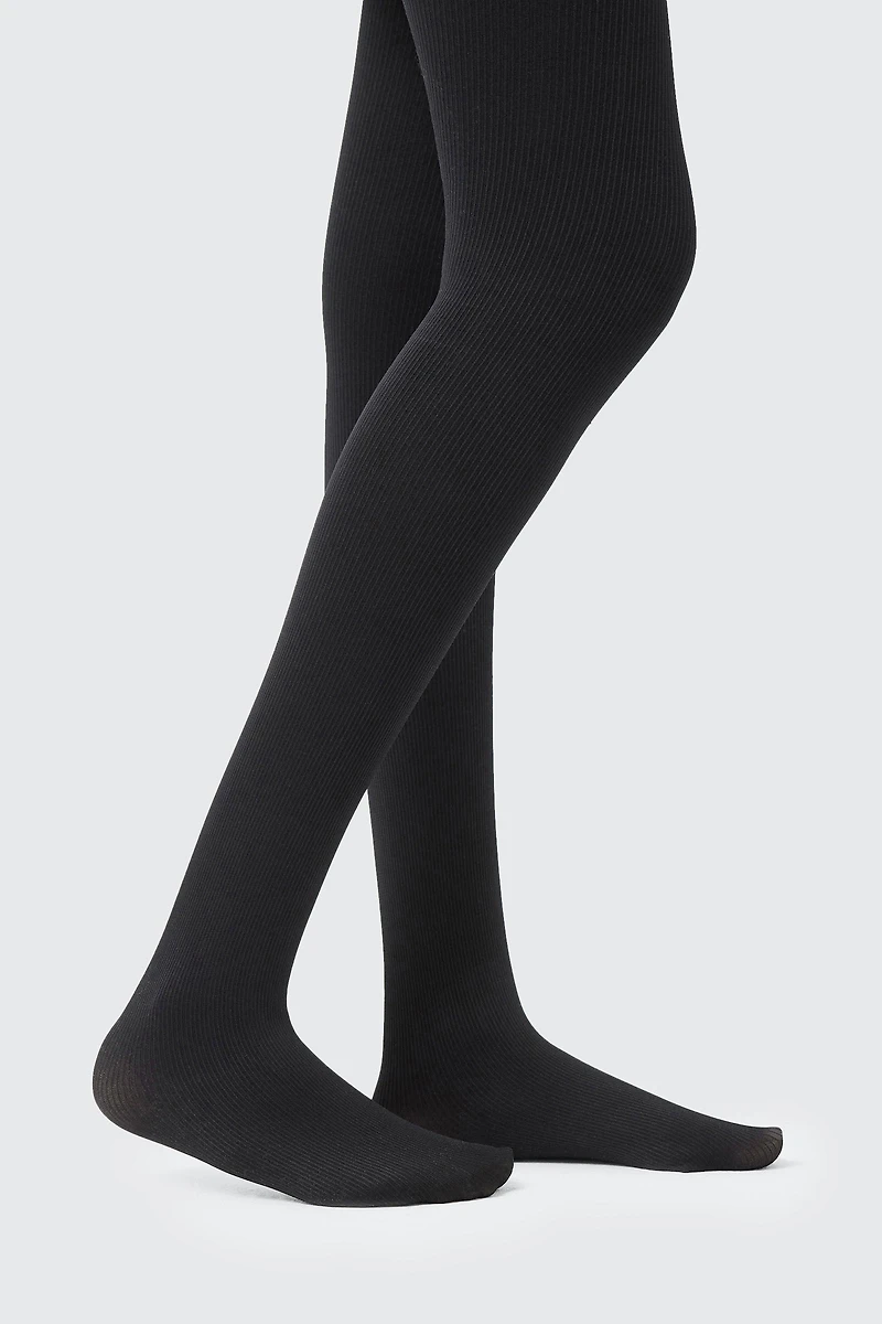 Ardene Rib Tights in Black | Size Small | Nylon/Elastane