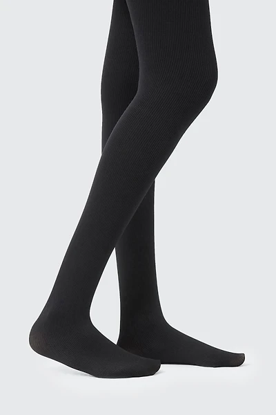 Ardene Rib Tights in Black | Size Small | Nylon/Elastane
