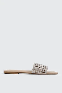 Ardene Flat Sandals with Cutout Design in Beige | Size | Faux Leather