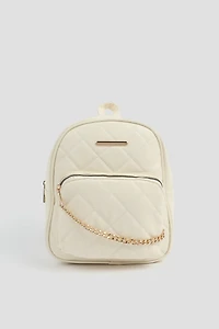 Ardene Quilted Backpack in White | Faux Leather/Polyester