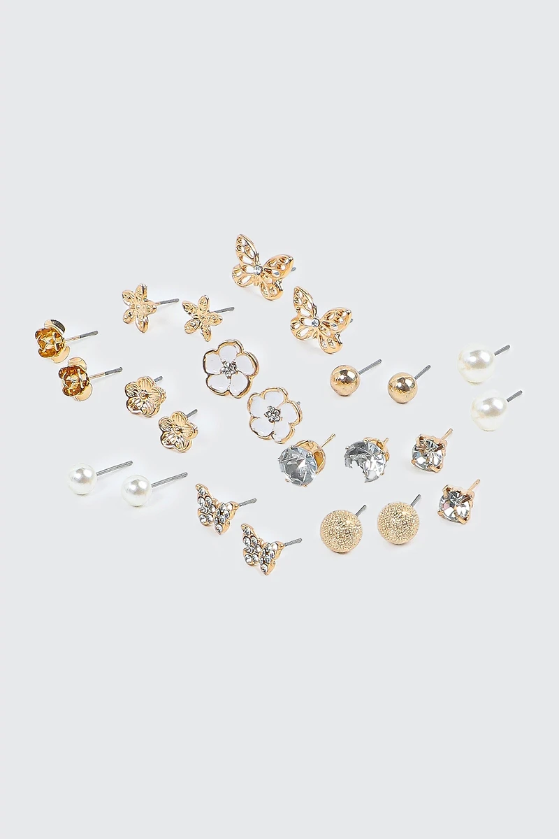 12 paires de boucles d'oreilles papillon et fleur
