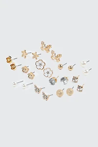 12 paires de boucles d'oreilles papillon et fleur