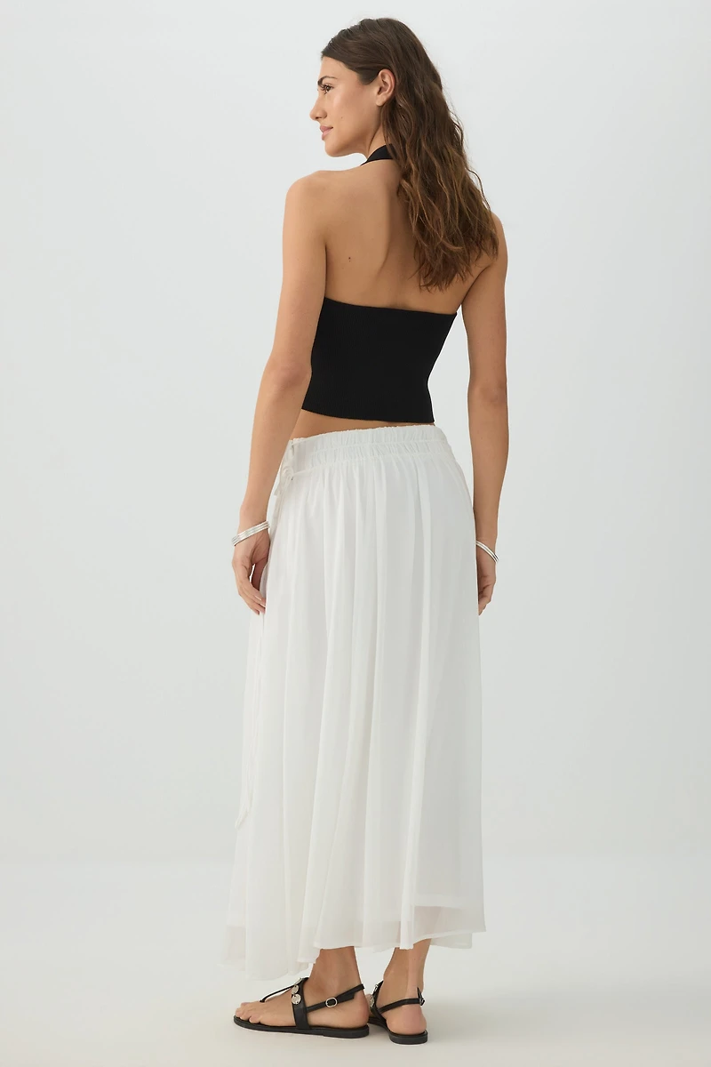 Jupe maxi en chiffon à taille nouée