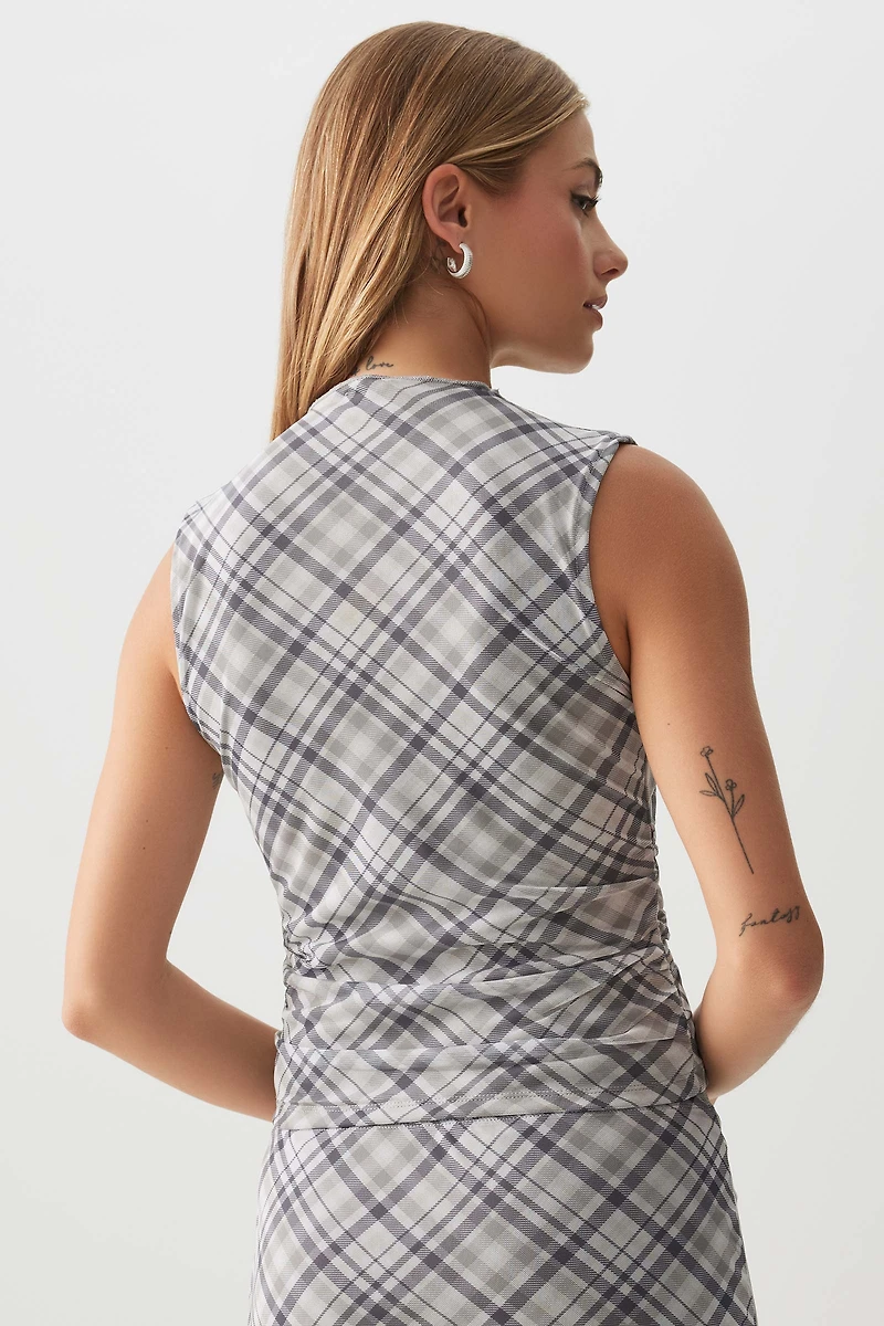 Haut à col montant  imprimé en maille filet