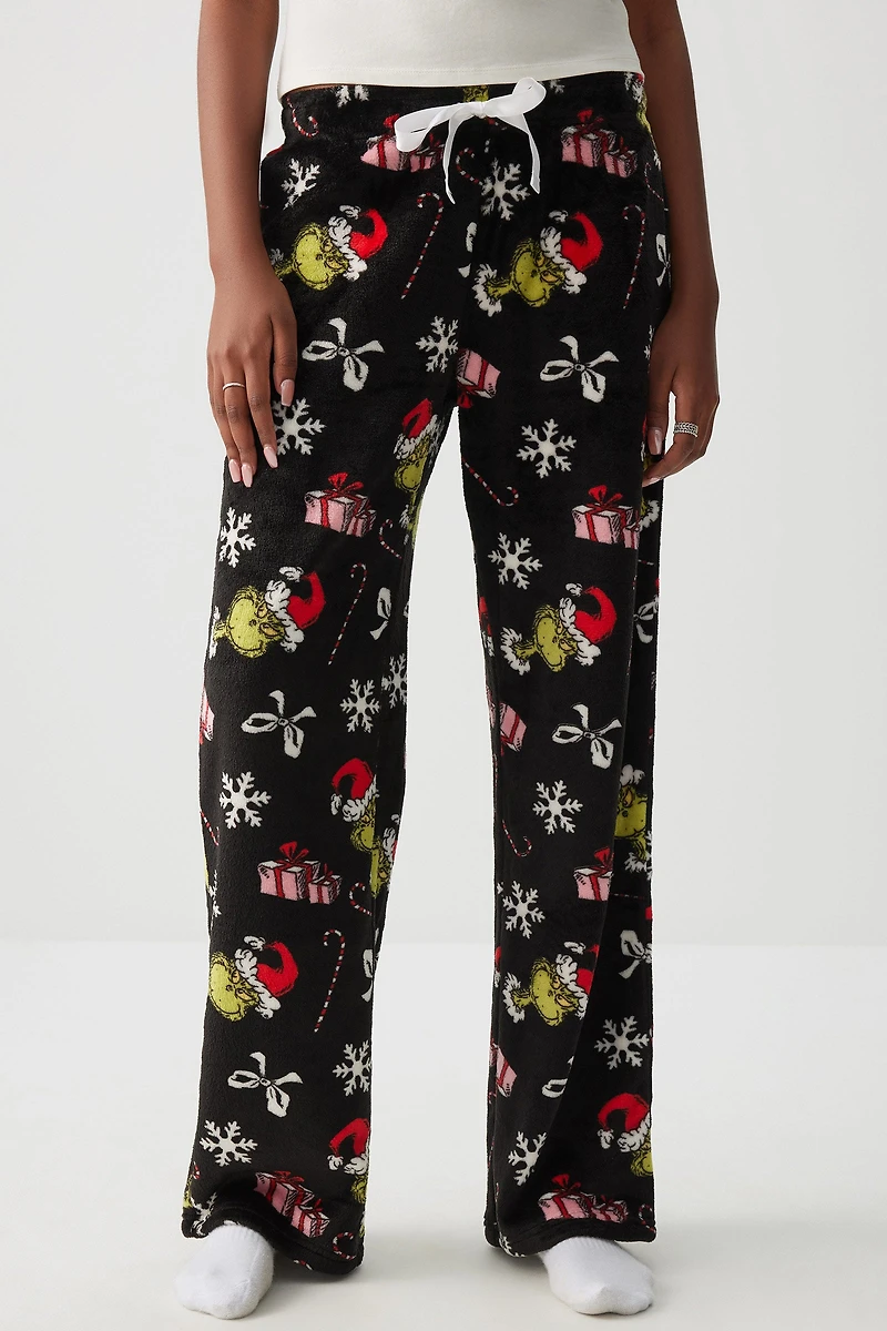 Ardene The Grinch Plush PJ Pants in Black | Size | Polyester
