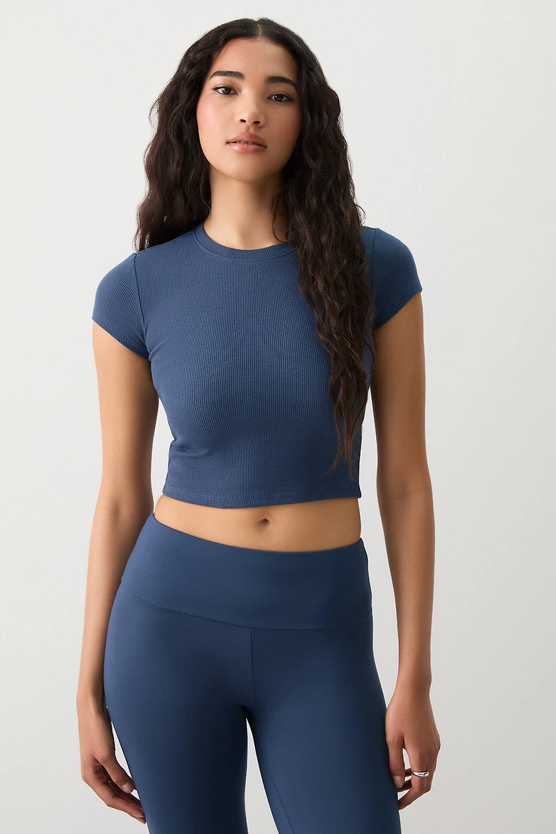 Ardene Ultra Crop Fitted T-Shirt in Dark Blue | Size | Cotton/Elastane
