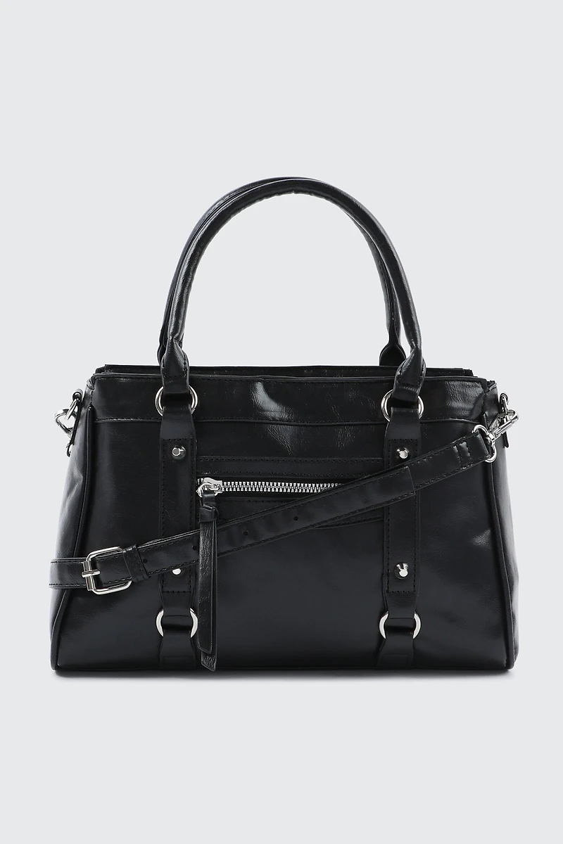 Ardene Crinkle Leather Tote Bag in Black | Faux Leather/Polyester | Eco-Conscious