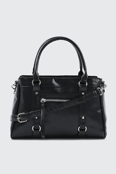 Ardene Crinkle Leather Tote Bag in Black | Faux Leather/Polyester | Eco-Conscious