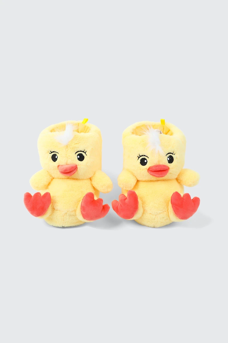 Pantoufles canards jaunes en peluche