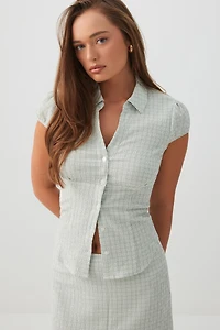 Blouse ajustée à mancherons carreaux