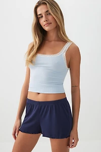 Ardene HUSHKNIT Rib PJ Shorts in Dark Blue | Size | Polyester/Elastane | Eco-Conscious