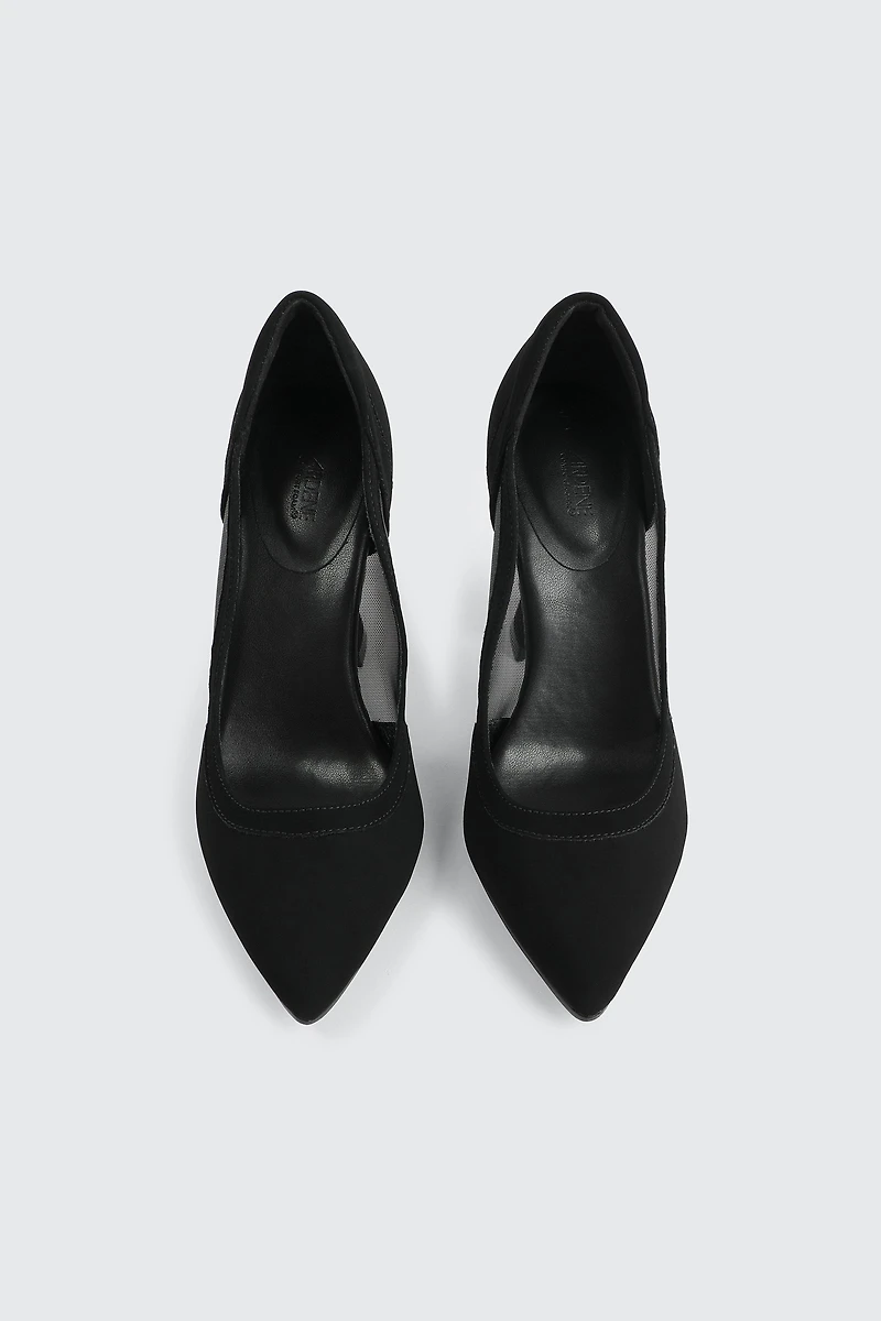 Escarpins à talon évasé en maille et faux suède