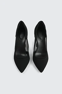 Escarpins à talon évasé en maille et faux suède