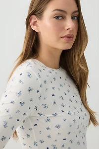 Haut pyjama côtelé très doux à motif de fruits