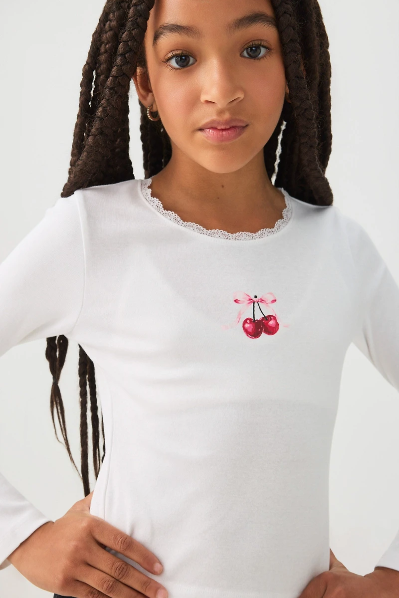 T-shirt à manches longues et bordure en dentelle