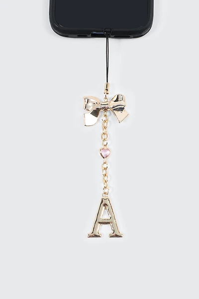 Breloque téléphone brillante lettre A avec boucle