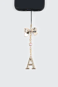 Breloque téléphone brillante lettre A avec boucle