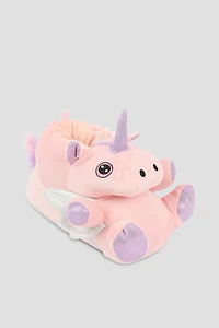 Ardene Plush Animal Slippers in Light Pink | Size 5.5 | Polyester/Cotton | Eco-Conscious