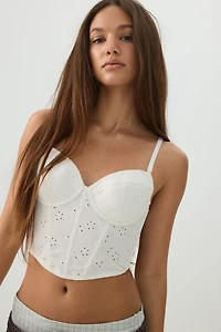 Bustier ultracourt à broderie anglaise