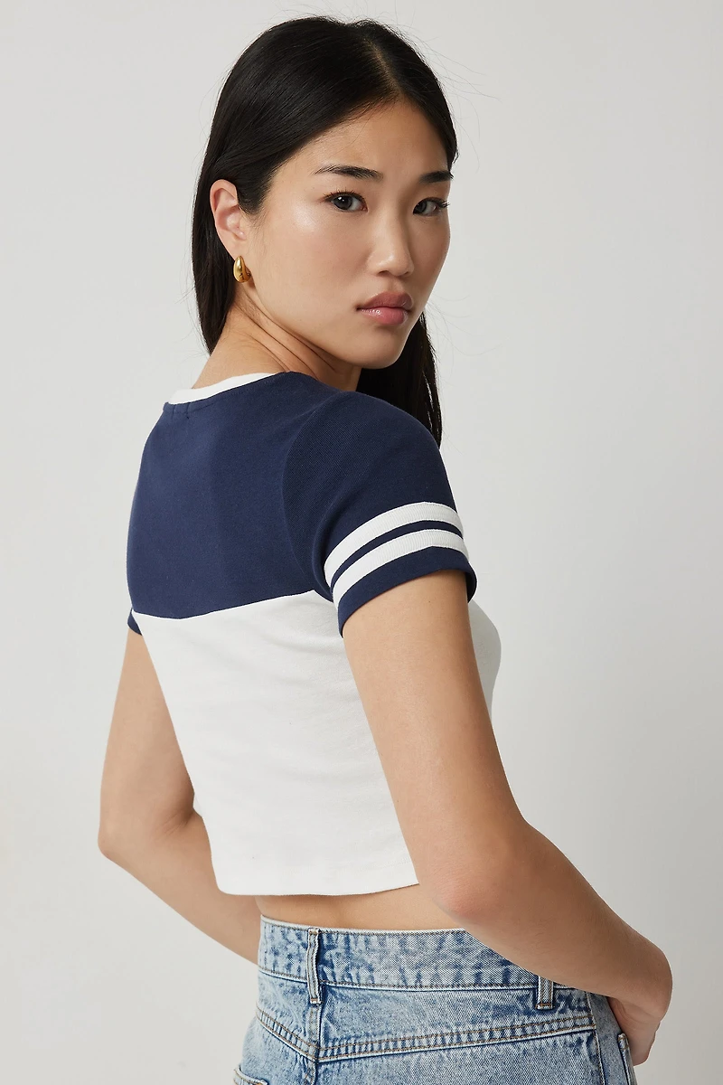 T-shirt col V à blocs de couleur