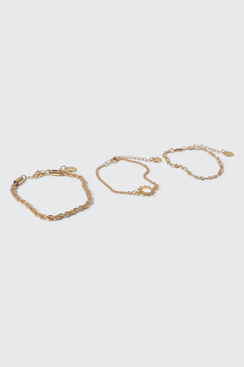 Ardene 3-Pack Chain Bracelets in Gold
